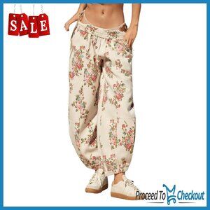 Women's Leopard Print Barrel Leg Sweatpants with Pockets